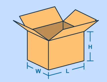 Diagram showing how to measure a box — length, width, and height